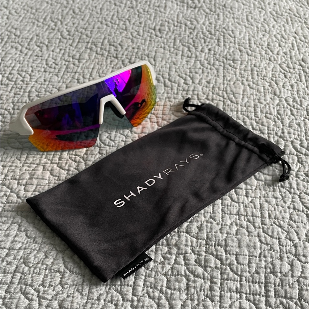 White Frame ShadyRays Polarized Sports Sunglasses Rainbow Mirrored Lens - Picture 1 of 9